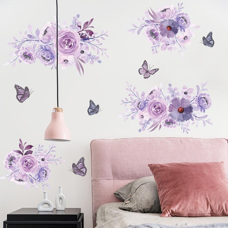 Peony Flower Wall Decal Watercolor Art DIY Vinyl Mural for Bedroom Living Room