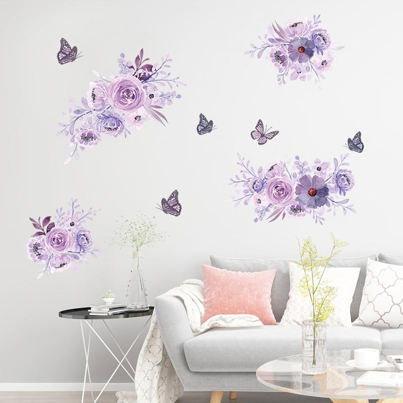 Peony Flower Wall Decal Watercolor Art DIY Vinyl Mural for Bedroom Living Room