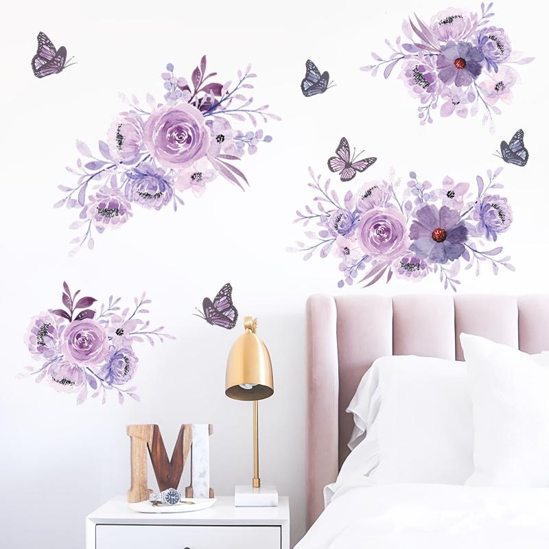 Peony Flower Wall Decal Watercolor Art DIY Vinyl Mural for Bedroom Living Room