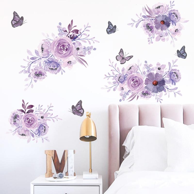 Peony Flower Wall Decal Watercolor Art DIY Vinyl Mural for Bedroom Living Room