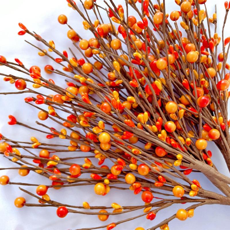 6pcs Fall Artificial Berry Stems Orange Pumpkin Branches DIY Decor