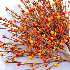 6pcs Fall Artificial Berry Stems Orange Pumpkin Branches DIY Decor