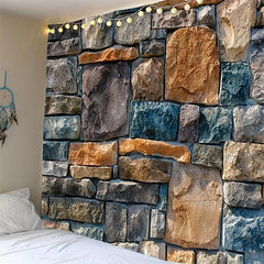 Stone Wall Print Tapestry Boho Tablecloth Wall Hanging