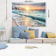 Beach And Sea Tapestry Sunset Natural Scenery Frosted Tapestry Wall Hanging