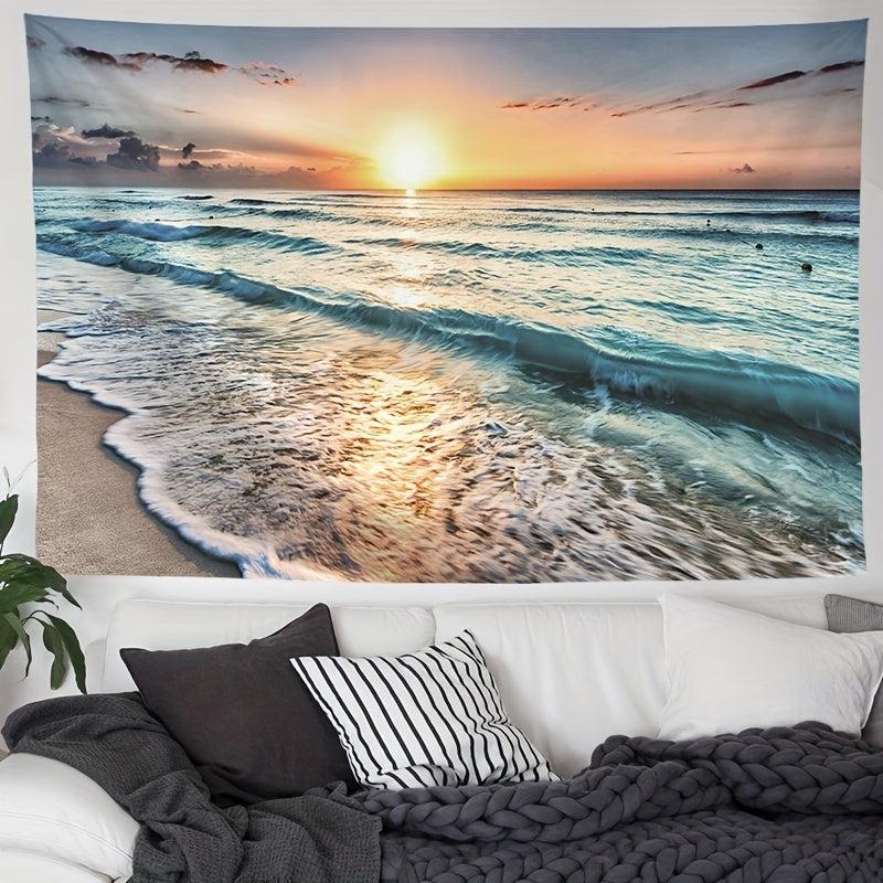 Beach And Sea Tapestry Sunset Natural Scenery Frosted Tapestry Wall Hanging
