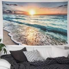 Beach And Sea Tapestry Sunset Natural Scenery Frosted Tapestry Wall Hanging