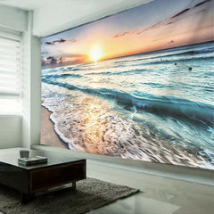 Beach And Sea Tapestry Sunset Natural Scenery Frosted Tapestry Wall Hanging