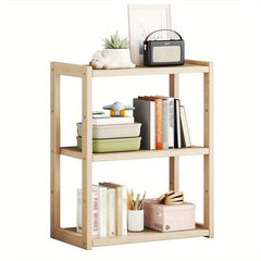 1pc Wooden Bookshelves Adjustable Height Wide Natural Bookshelves
