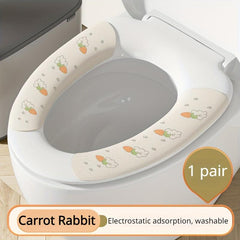 2pcs Rabbit Pattern Toilet Stickers Washable Mat Plush Seat Cover