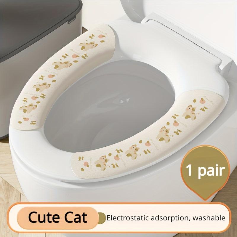 2pcs Rabbit Pattern Toilet Stickers Washable Mat Plush Seat Cover