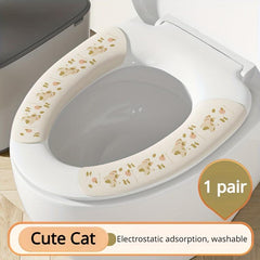 2pcs Rabbit Pattern Toilet Stickers Washable Mat Plush Seat Cover