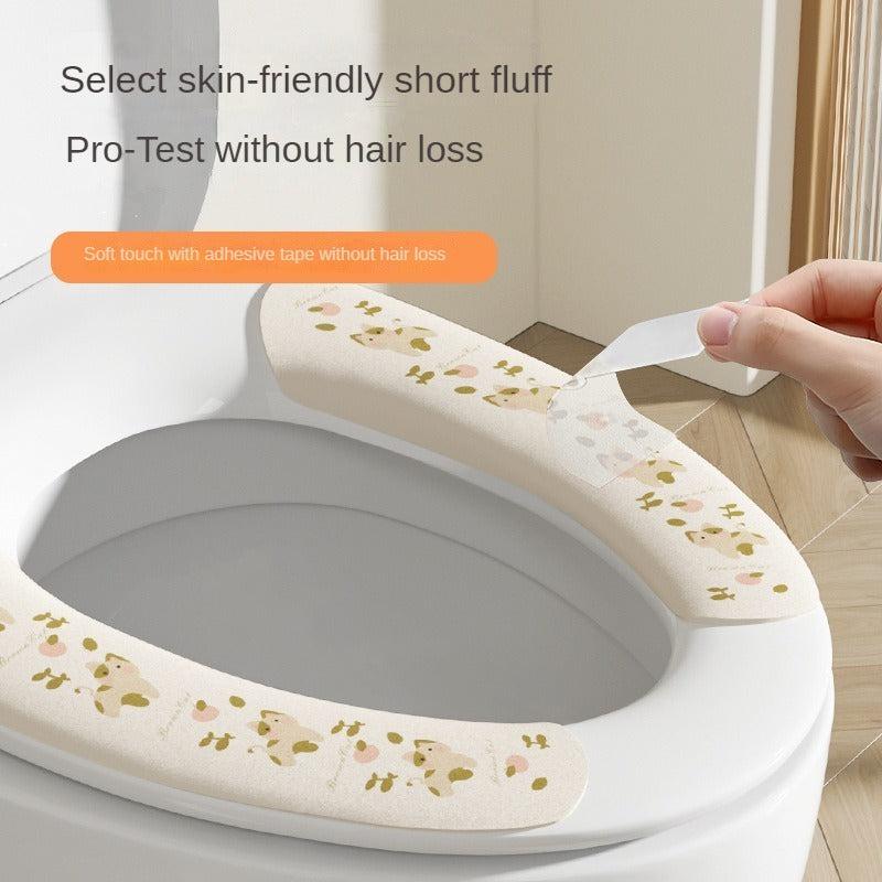 2pcs Rabbit Pattern Toilet Stickers Washable Mat Plush Seat Cover