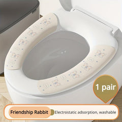 2pcs Rabbit Pattern Toilet Stickers Washable Mat Plush Seat Cover