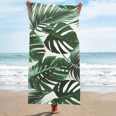 Green Leaves Pattern Beach Towel Lightweight Windproof Sunscreen & Absorbent