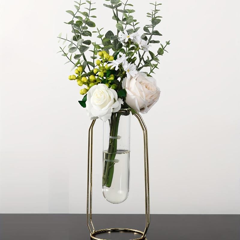 Golden Glass Vase With Metal Frame Hydroponics Vase