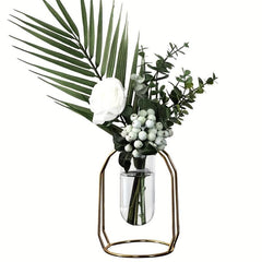 Golden Glass Vase With Metal Frame Hydroponics Vase