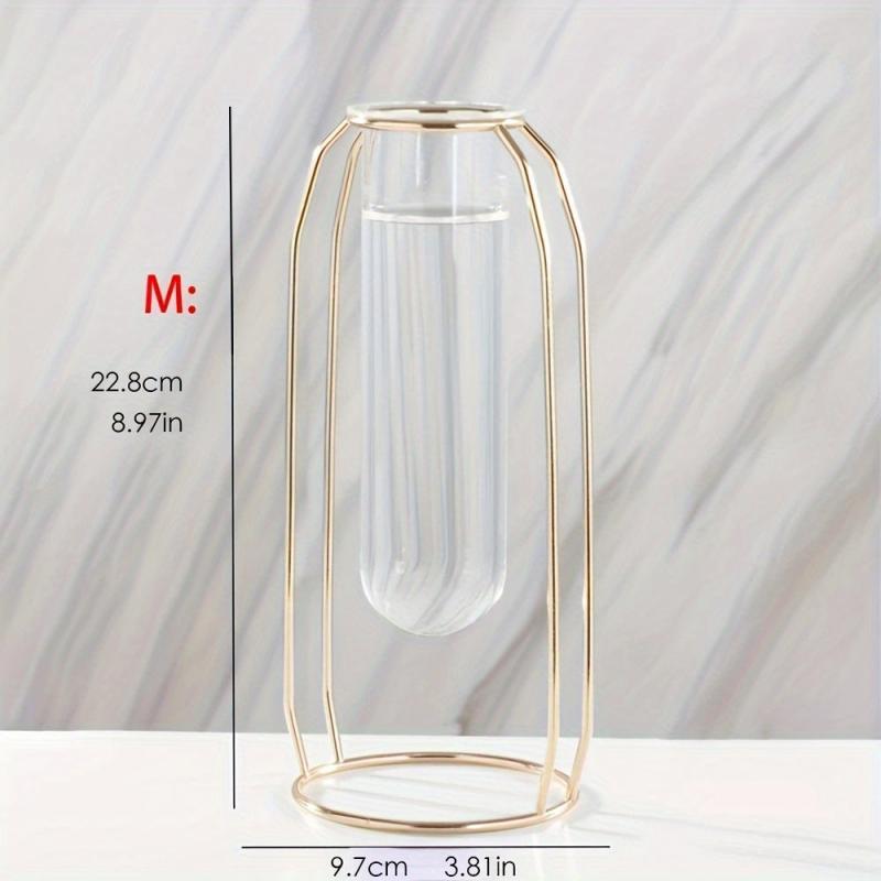 Golden Glass Vase With Metal Frame Hydroponics Vase