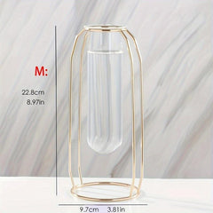Golden Glass Vase With Metal Frame Hydroponics Vase