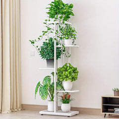 Wrought Iron Flower Rack with 6 Pots for Balcony Succulents