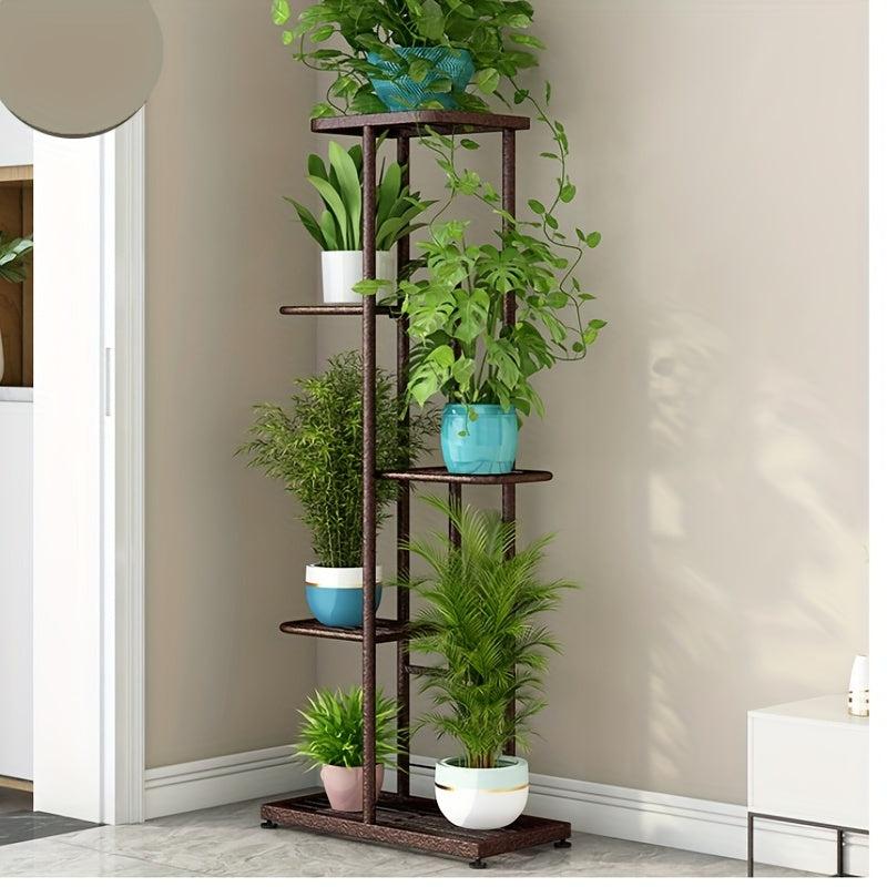 Wrought Iron Flower Rack with 6 Pots for Balcony Succulents