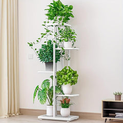 Wrought Iron Flower Rack with 6 Pots for Balcony Succulents
