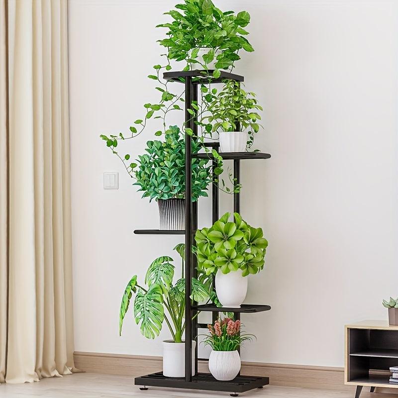 Wrought Iron Flower Rack with 6 Pots for Balcony Succulents