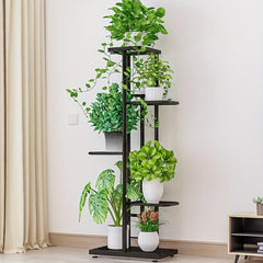 Wrought Iron Flower Rack with 6 Pots for Balcony Succulents