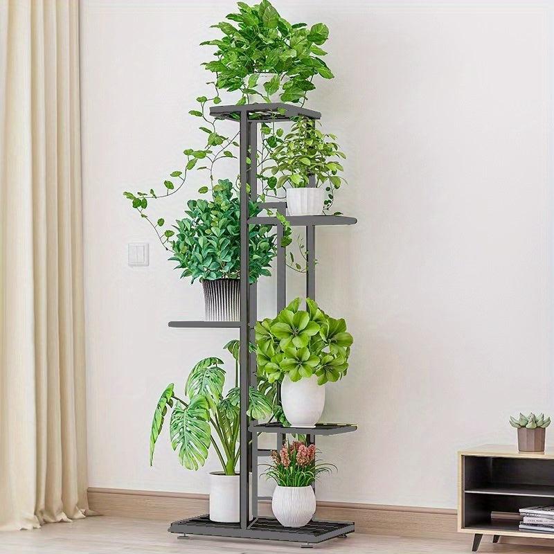 Wrought Iron Flower Rack with 6 Pots for Balcony Succulents