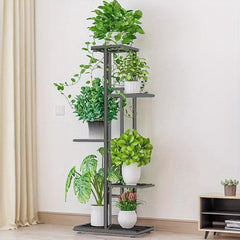 Wrought Iron Flower Rack with 6 Pots for Balcony Succulents