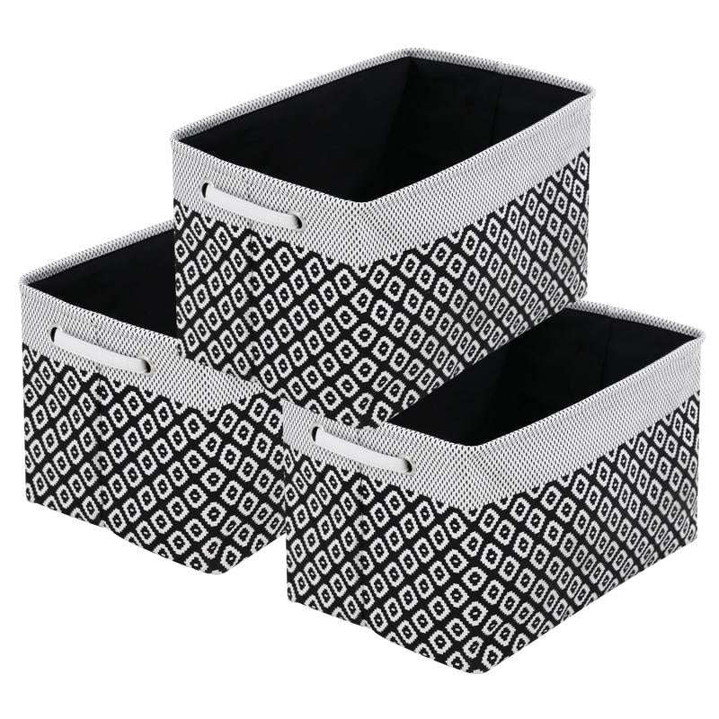 3pcs Folding Storage Bins Foldable Canvas Fabric Storage Basket Cubic Box