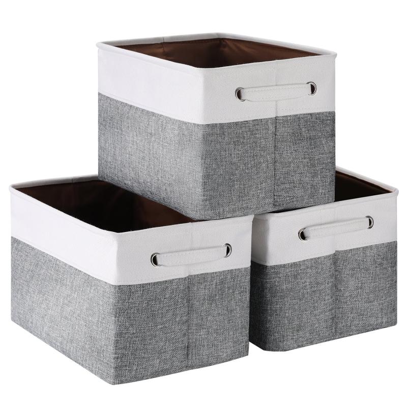 3pcs Folding Storage Bins Foldable Canvas Fabric Storage Basket Cubic Box