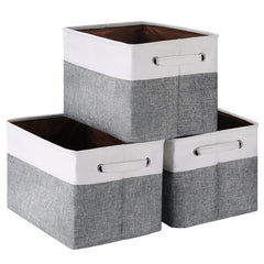 3pcs Folding Storage Bins Foldable Canvas Fabric Storage Basket Cubic Box