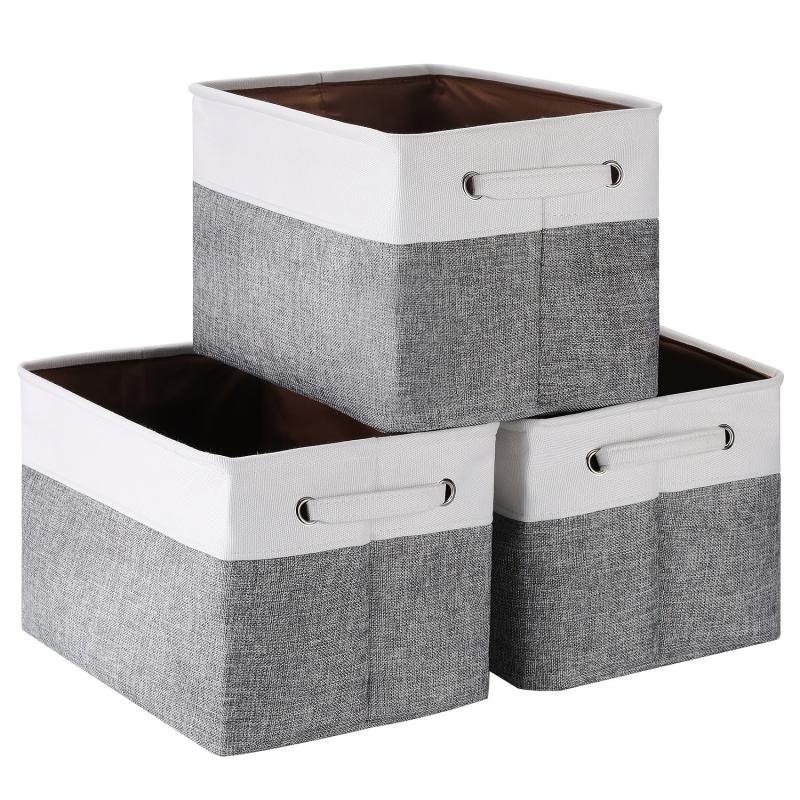 3pcs Folding Storage Bins Foldable Canvas Fabric Storage Basket Cubic Box