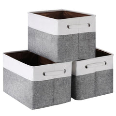 3pcs Folding Storage Bins Foldable Canvas Fabric Storage Basket Cubic Box