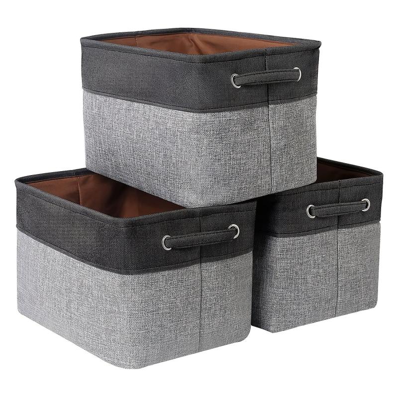 3pcs Folding Storage Bins Foldable Canvas Fabric Storage Basket Cubic Box