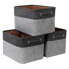 3pcs Folding Storage Bins Foldable Canvas Fabric Storage Basket Cubic Box
