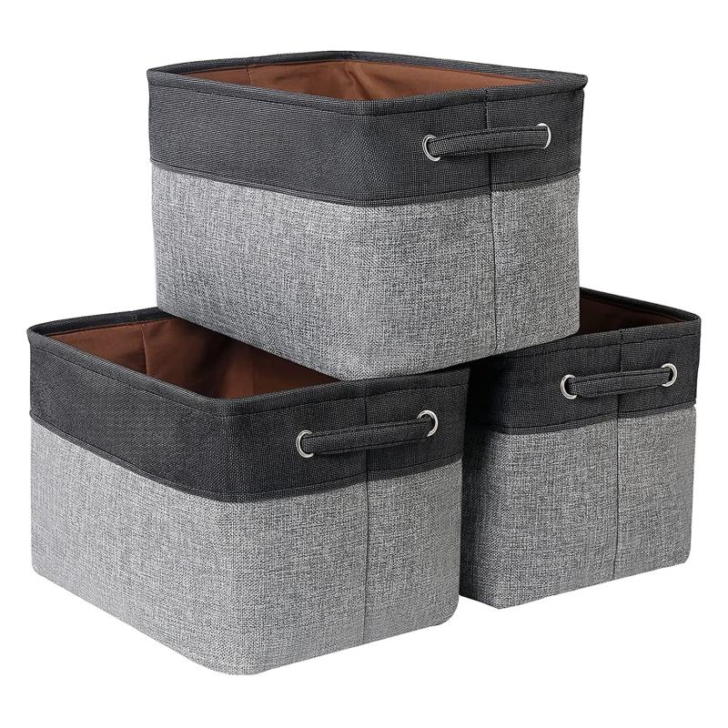 3pcs Folding Storage Bins Foldable Canvas Fabric Storage Basket Cubic Box