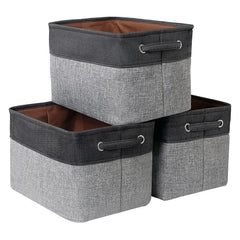 3pcs Folding Storage Bins Foldable Canvas Fabric Storage Basket Cubic Box