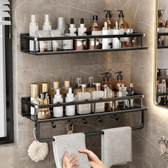 Multifunctional Storage Shelf With Towel Rod Bathroom Organizer Rack