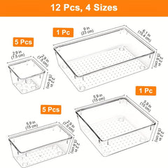 12pcs Drawer Organizer Set Clear Storage Bins Makeup Jewelry