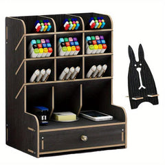Wooden Desk Organizer DIY Pen Holder Office Art Supplies Storage