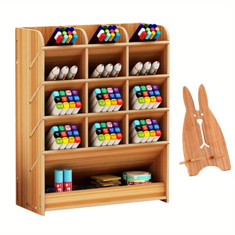 Wooden Desk Organizer DIY Pen Holder Office Art Supplies Storage