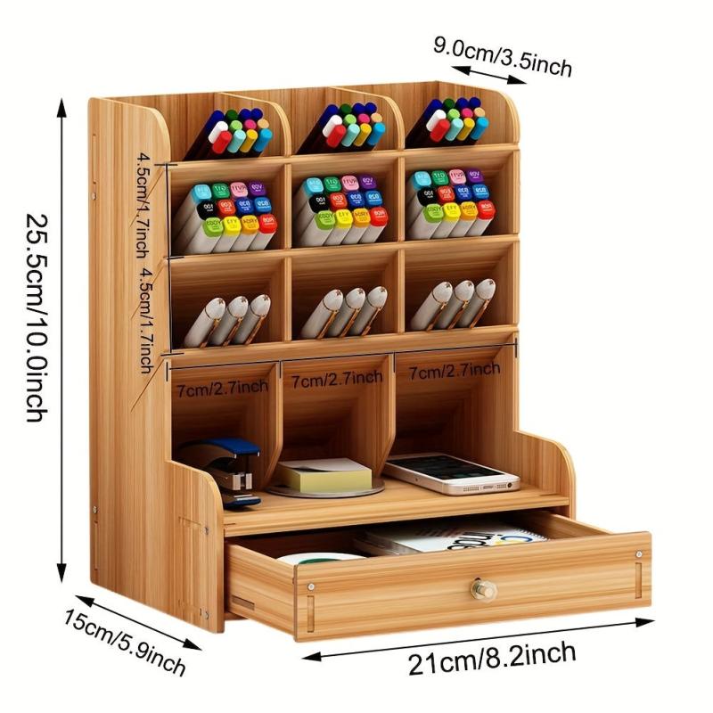 Wooden Desk Organizer DIY Pen Holder Office Art Supplies Storage
