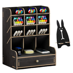 Wooden Desk Organizer DIY Pen Holder Office Art Supplies Storage