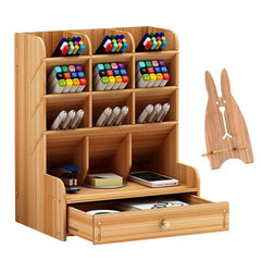 Wooden Desk Organizer DIY Pen Holder Office Art Supplies Storage