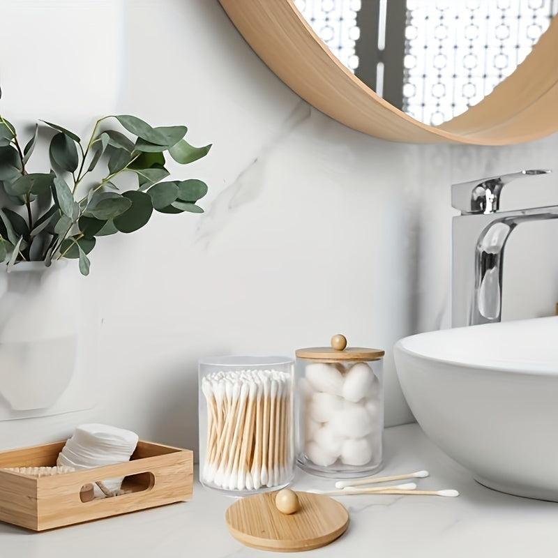 Clear Plastic Cosmetic Organizer with Bamboo Lid