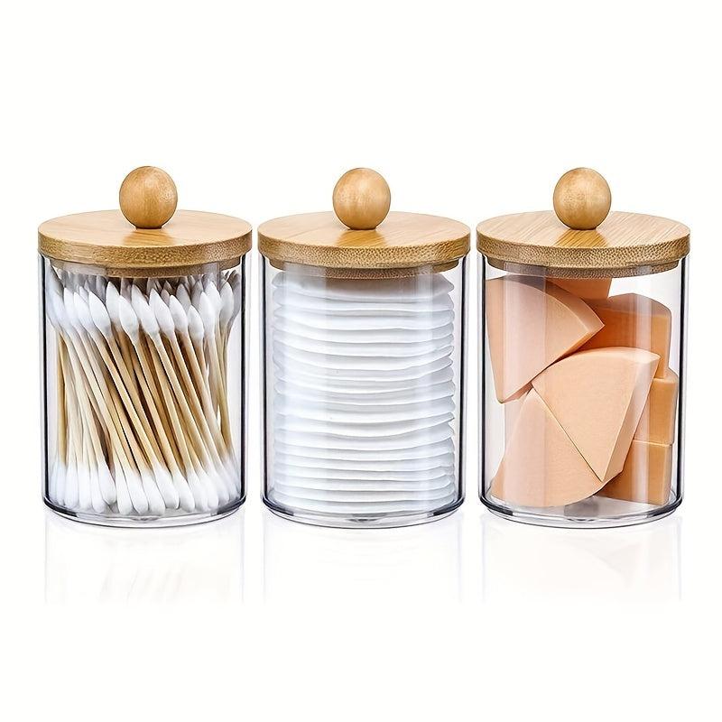 Clear Plastic Cosmetic Organizer with Bamboo Lid