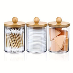Clear Plastic Cosmetic Organizer with Bamboo Lid