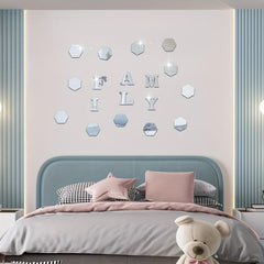 18pcs Hexagonal & FAMILY Letter Mirror Wall Stickers