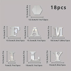 18pcs Hexagonal & FAMILY Letter Mirror Wall Stickers